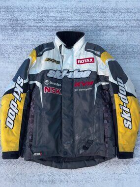 Ski-Doo Team Racing Snowmobile Jacket Yellow Grey Insulated Winter Coat Size XS